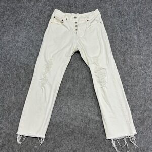 Levis 501 Jeans Womens 26x26 Cream White Distressed Button Fly Raw Hem Denim